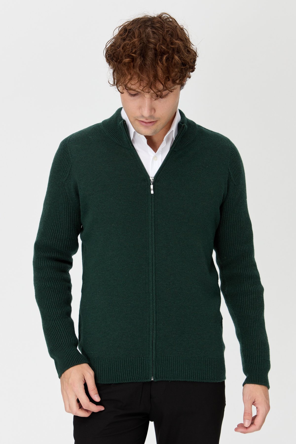 22591Erkek Triko Yün Ceket Yeşil