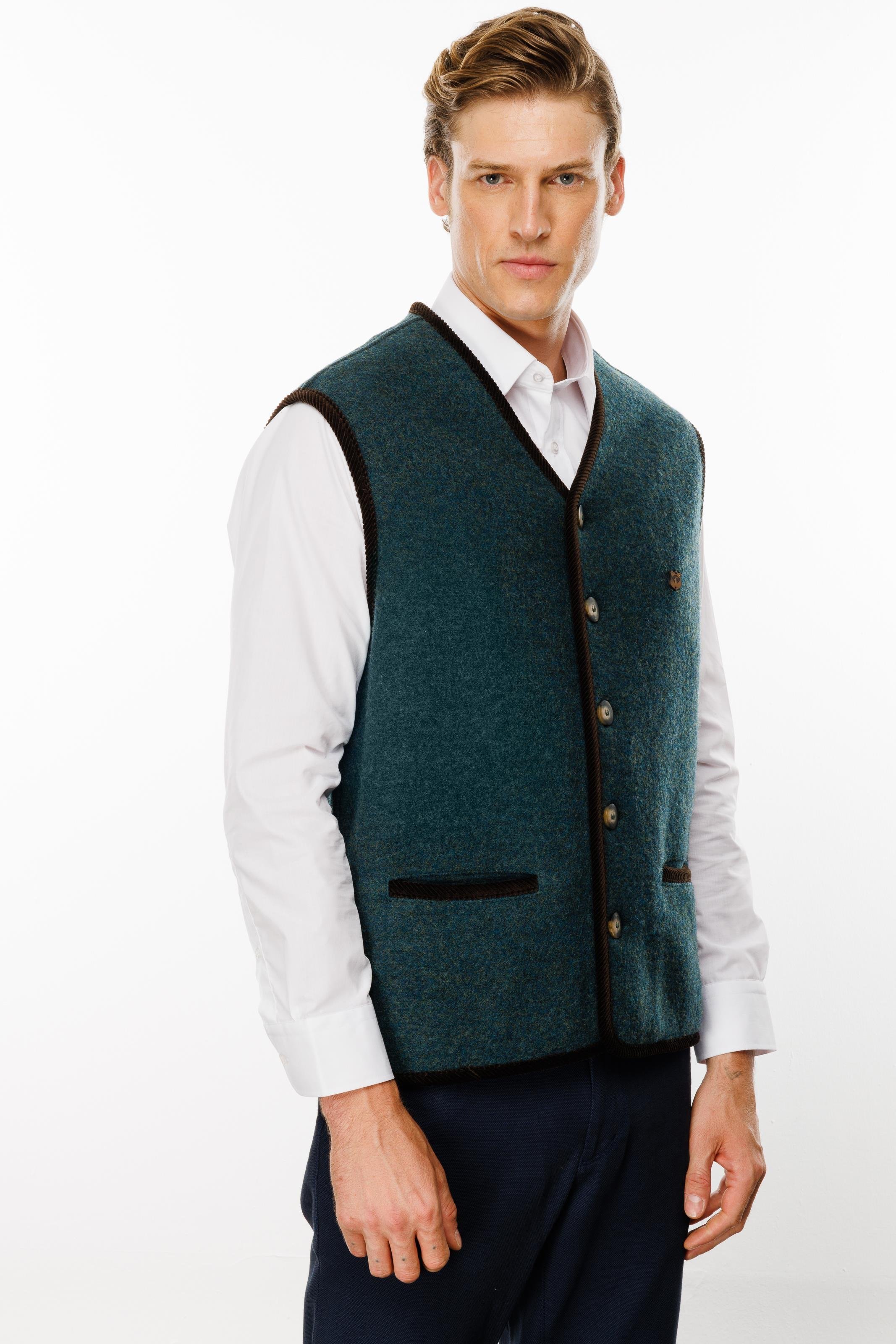 24583Erkek V Yaka Astarı Desenli Yün Yelek Yeşil