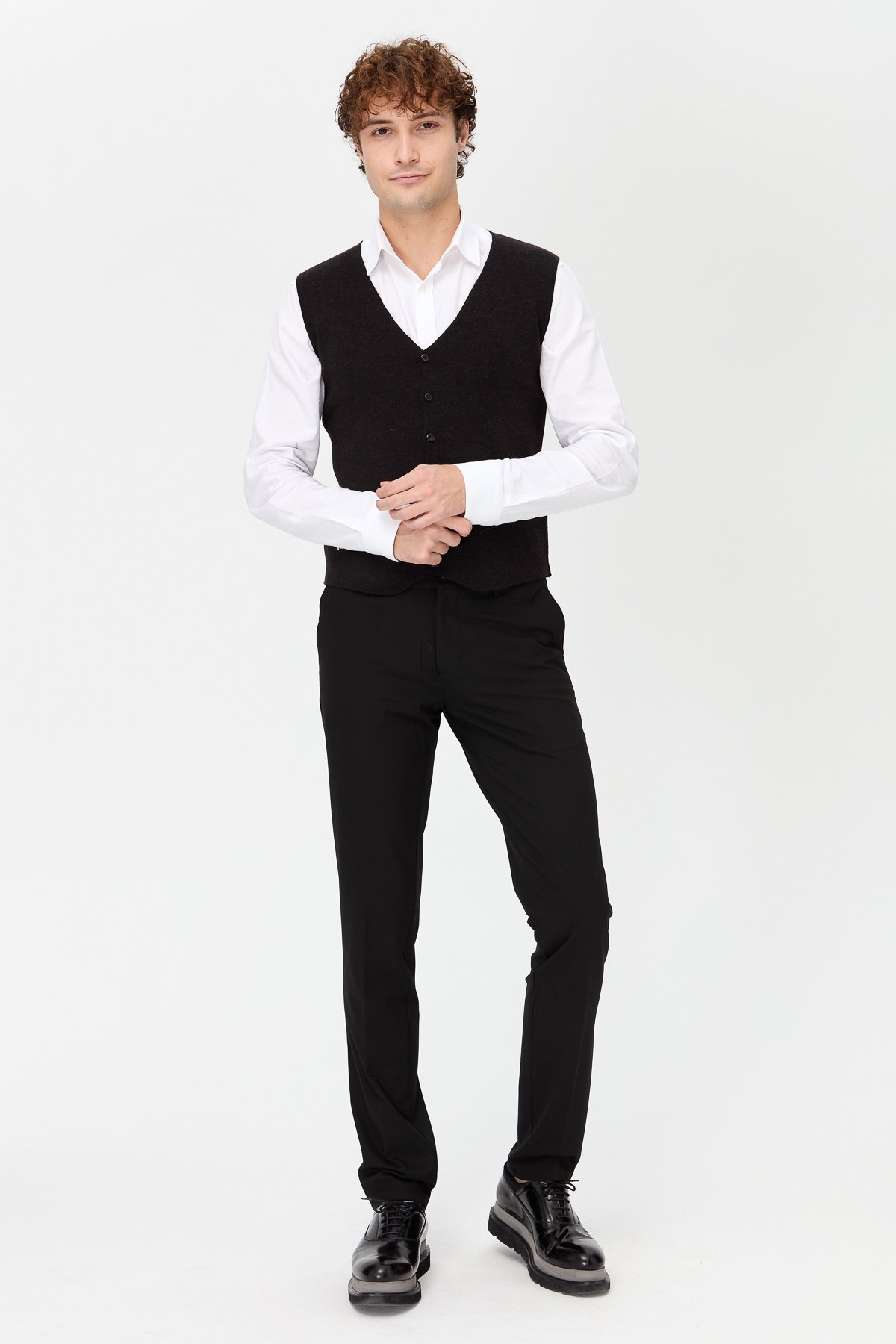 23559Erkek V Yaka İnce Triko Yelek Antrasit