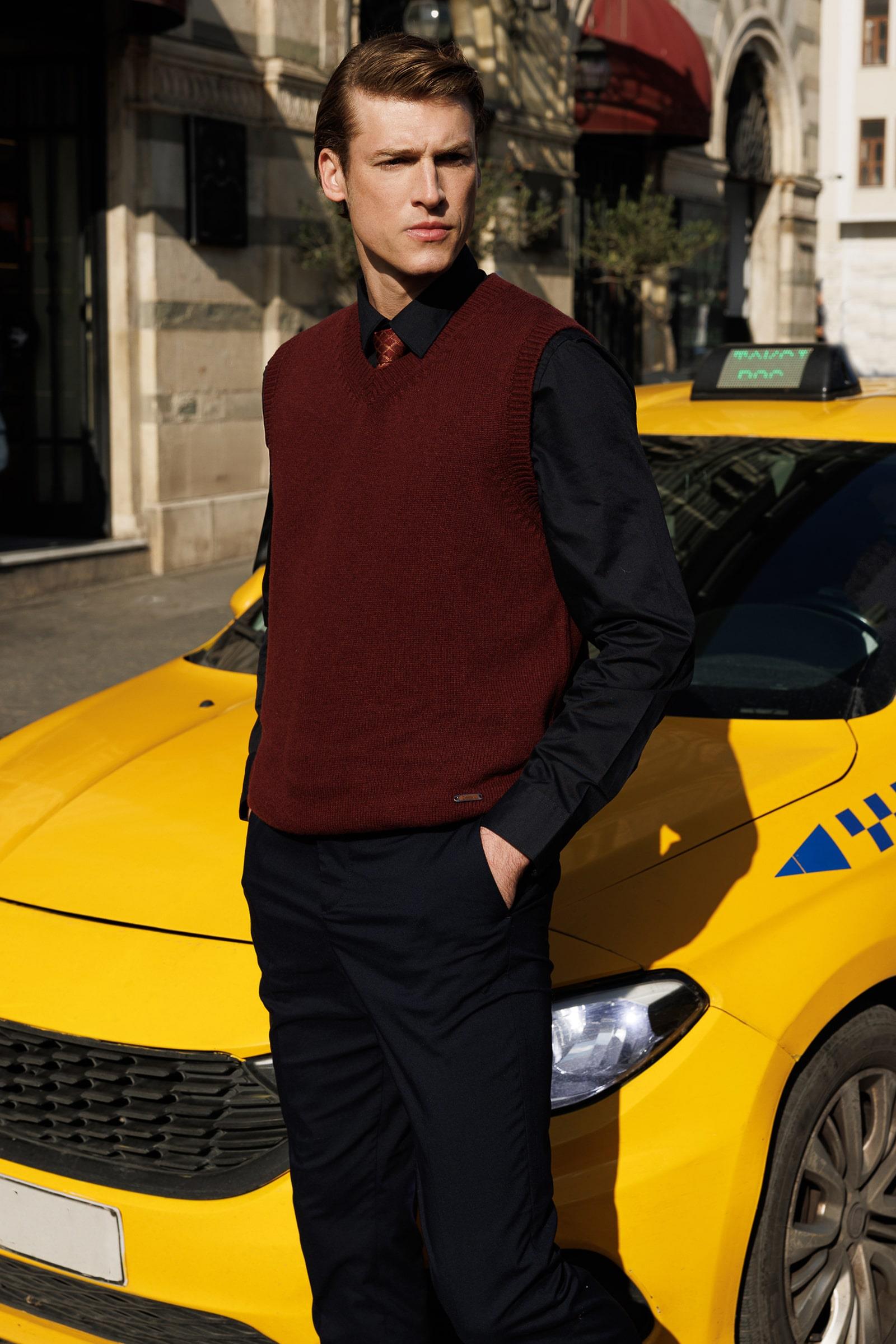 23504Мужской толстый шерстяной свитер с v-образным вырезом