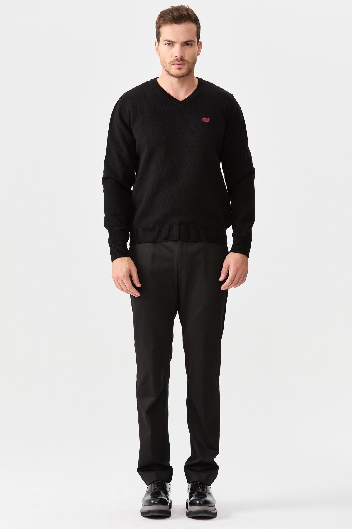 22582Erkek V Yaka Klasik Kazak Siyah