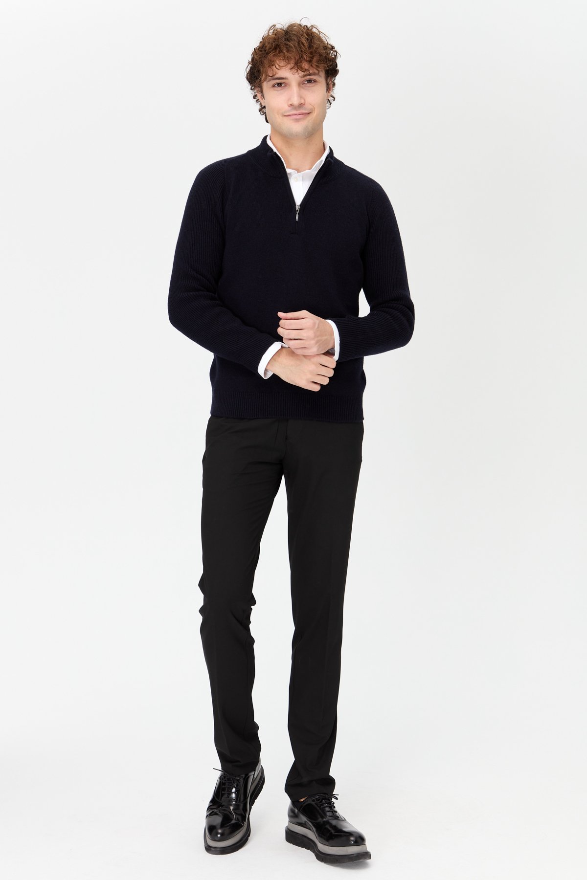 22590Erkek Yarım Balıkçı Yaka Yakası Fermuarlı Yün Kazak K.Lacivert