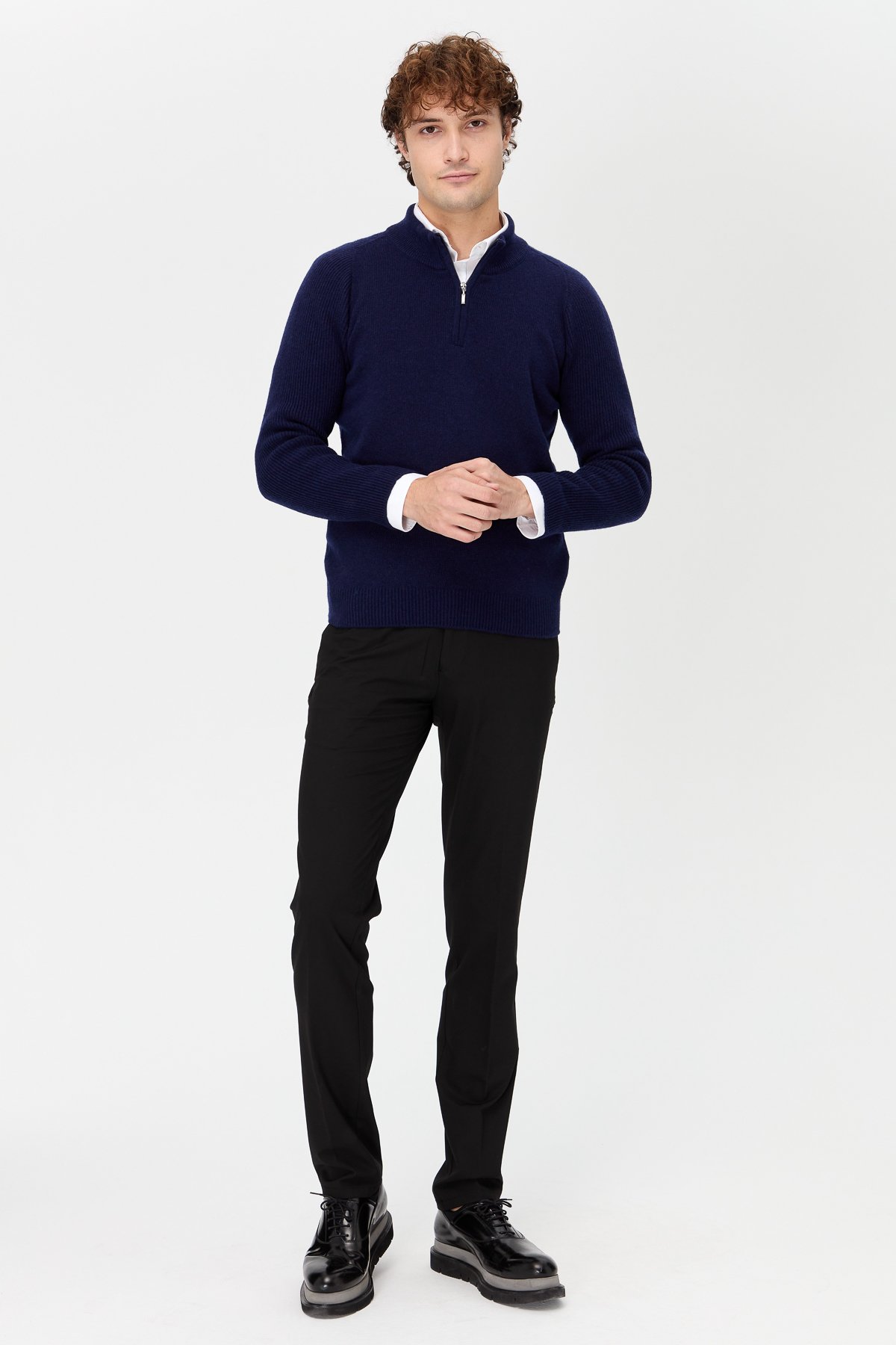 22590Erkek Yarım Balıkçı Yaka Yakası Fermuarlı Yün Kazak Y.A Lacivert