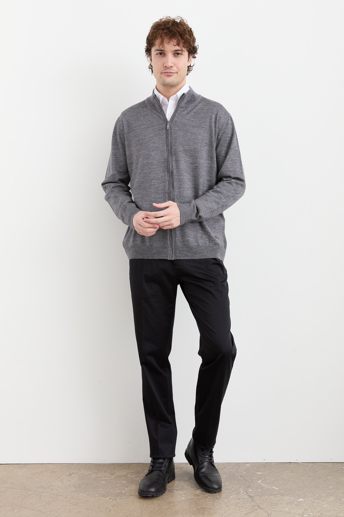 23666Erkek Yarım Balıkçı Yaka Yün Ceket Füme