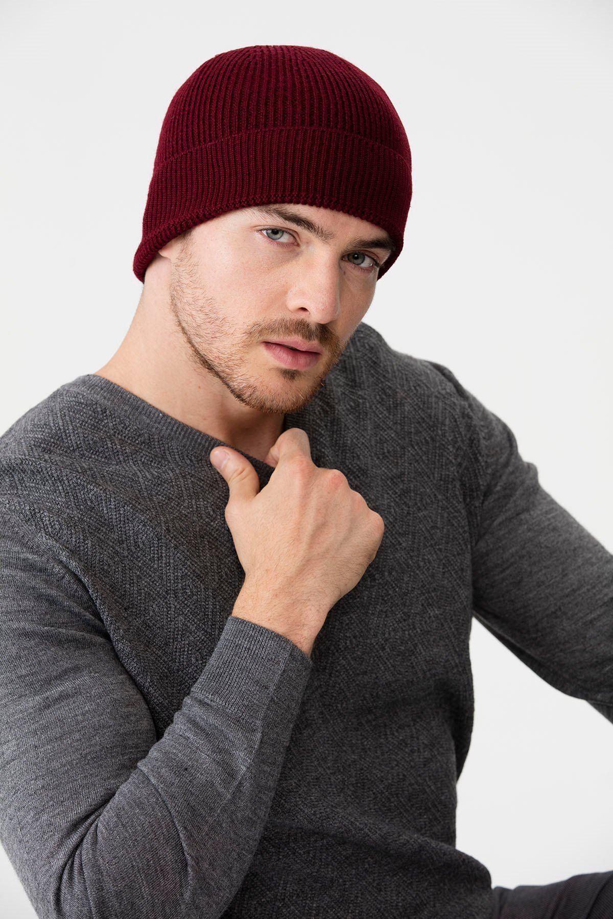 22558Erkek Yün Bere Bordo