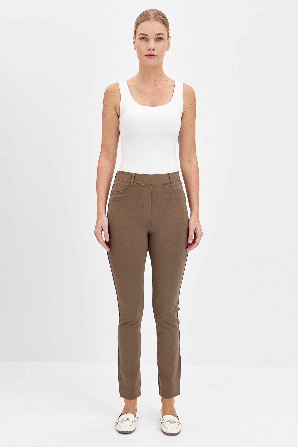 KMKPT002Kadın 5 Cepli Tayt Pantolon Camel