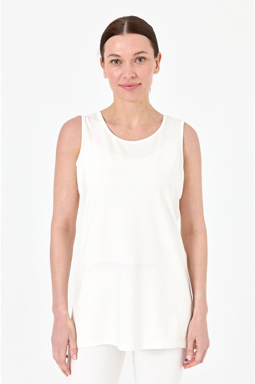 20868Kadın Askılı Penye T-shirt Ekru