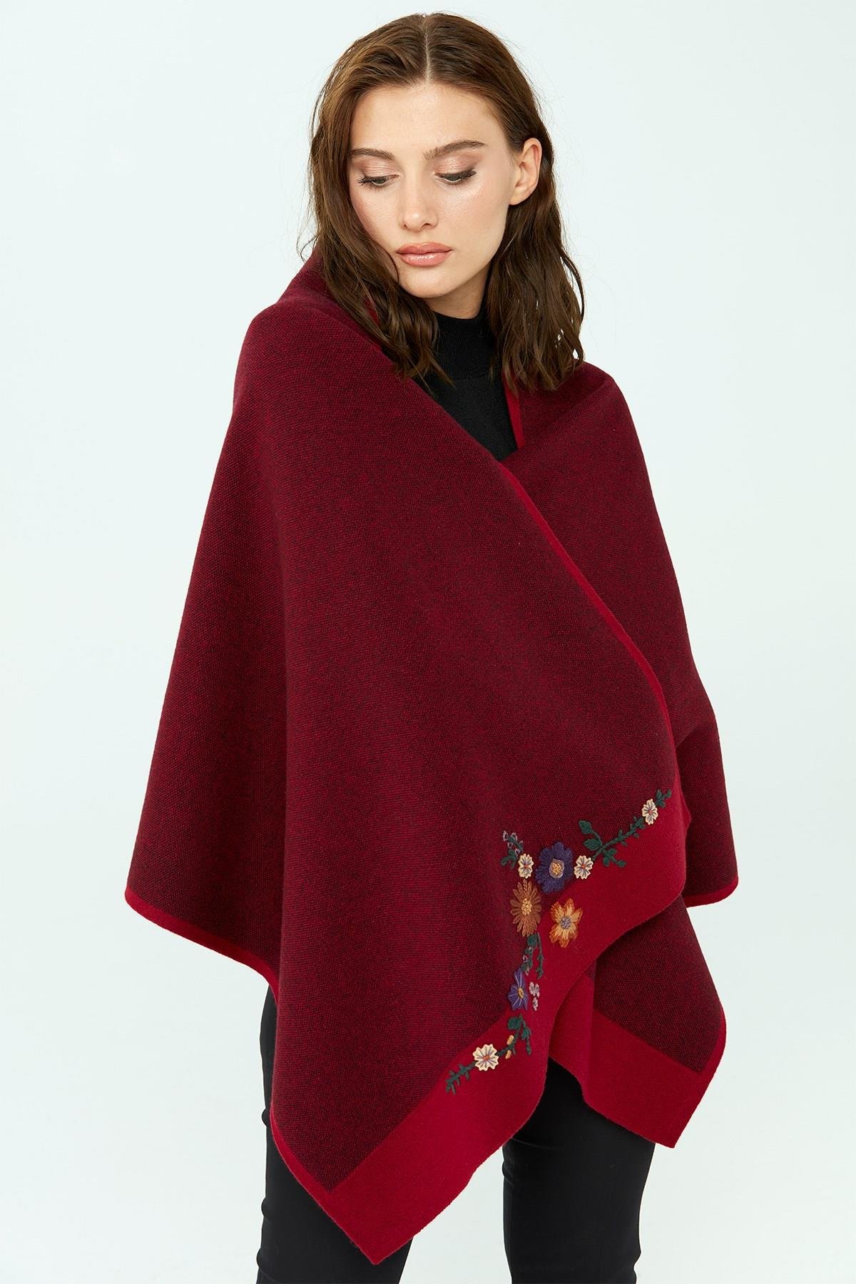 23154Kadın Çiçek İşlemeli Triko Şal V.Çürüğü