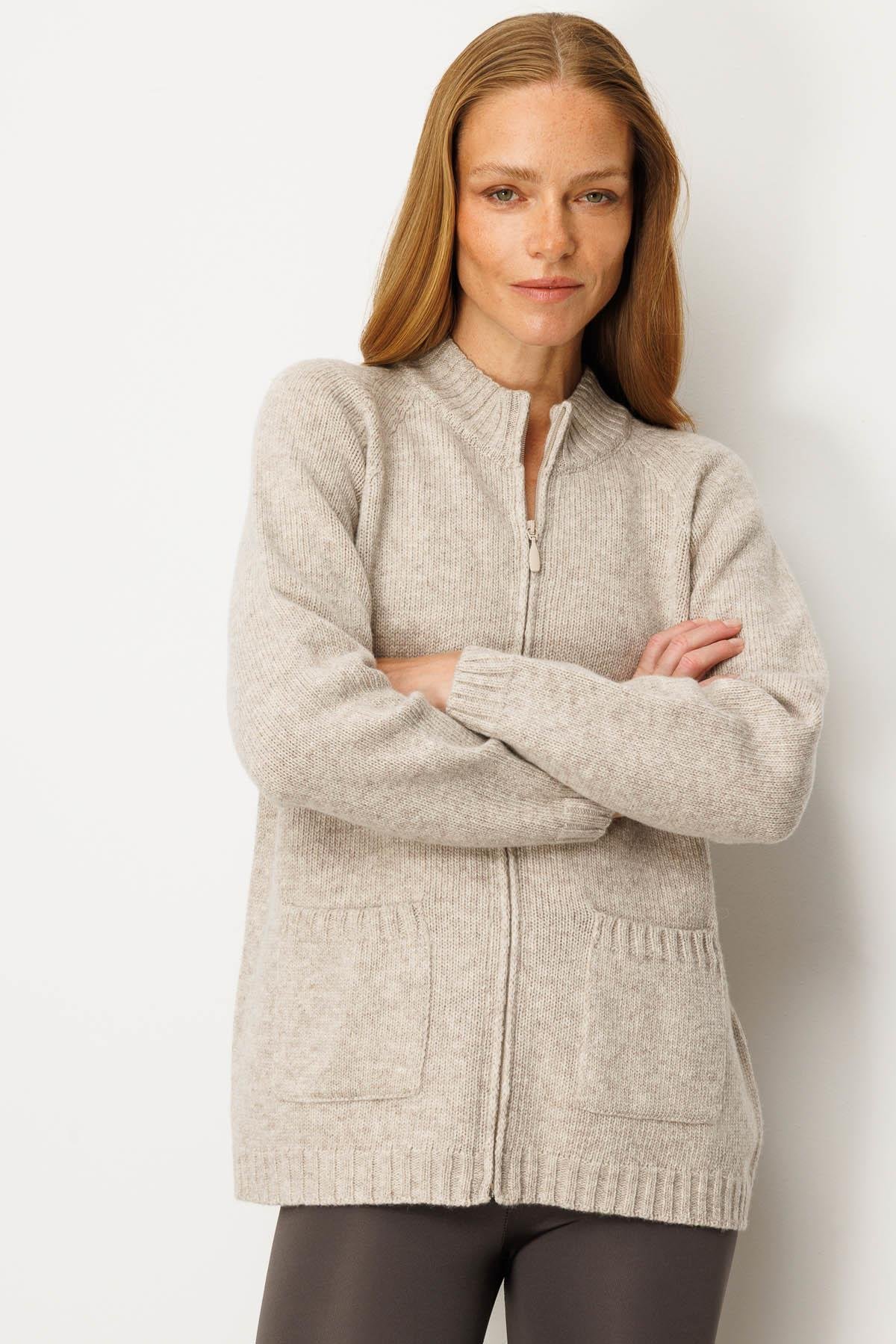 25170Kadın Dik Yaka Cepli Basic Yün Ceket V.Bej