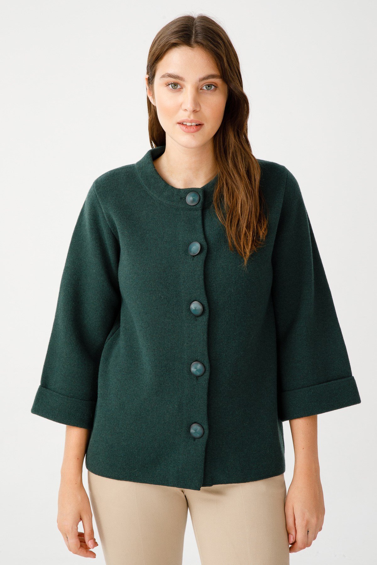 Женский шерстяной кардиган зеленый