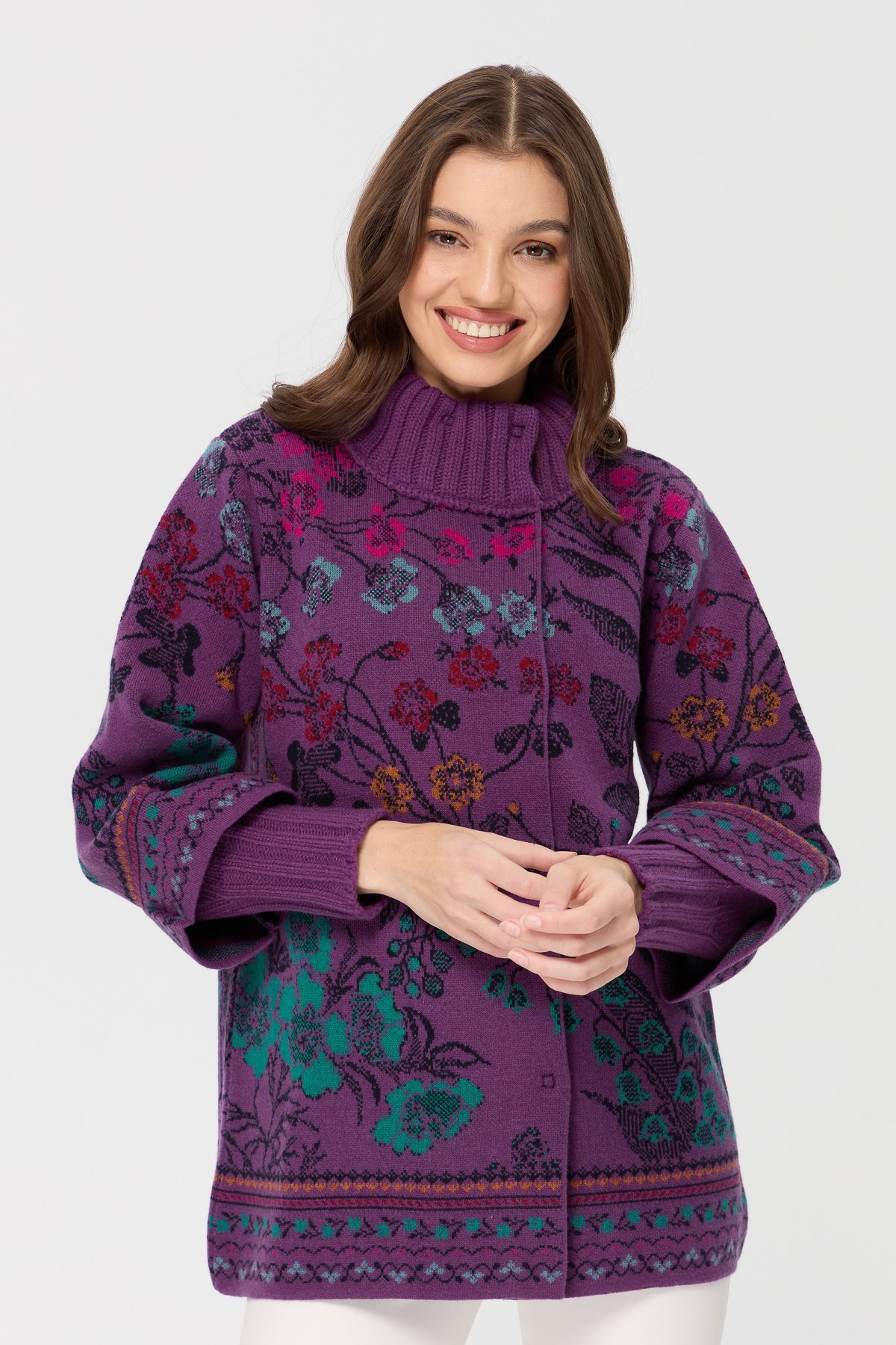 Женское шерстяное пальто Ivy с цветочным принтом и высоким воротником