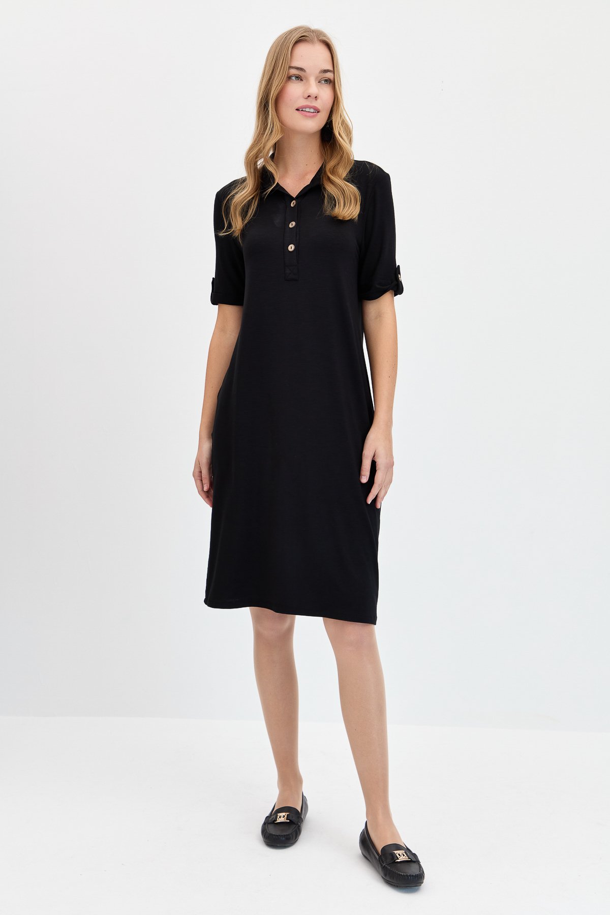 Женское платье из чесаного хлопка с рубашечным воротником