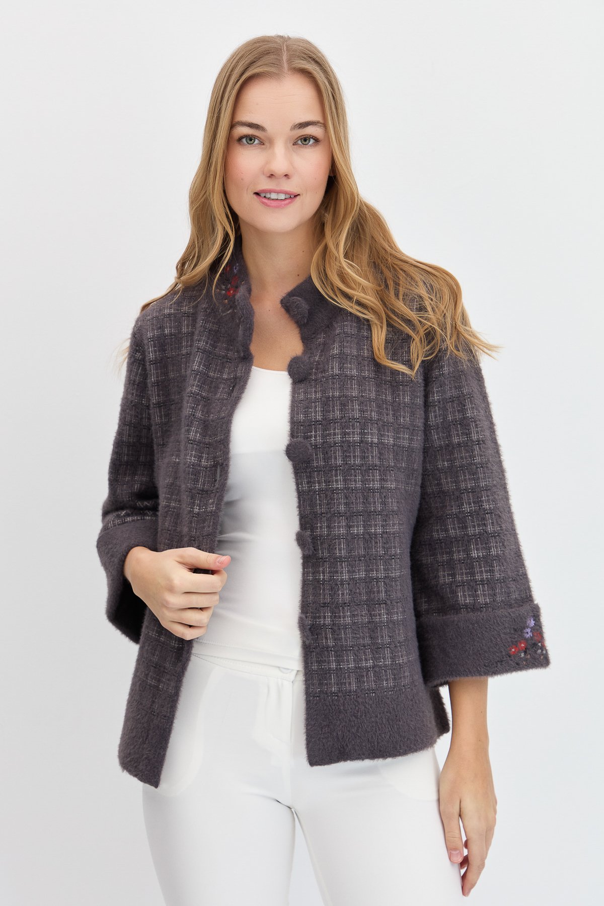 23398Kadın Hakim Yaka Düğmeli Ceket K.Füme