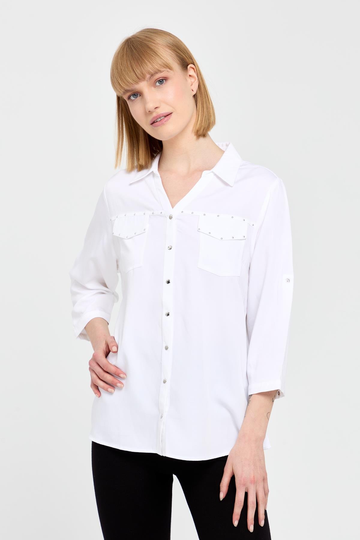 KMY24073Женская рубашка с карманами с клапанами