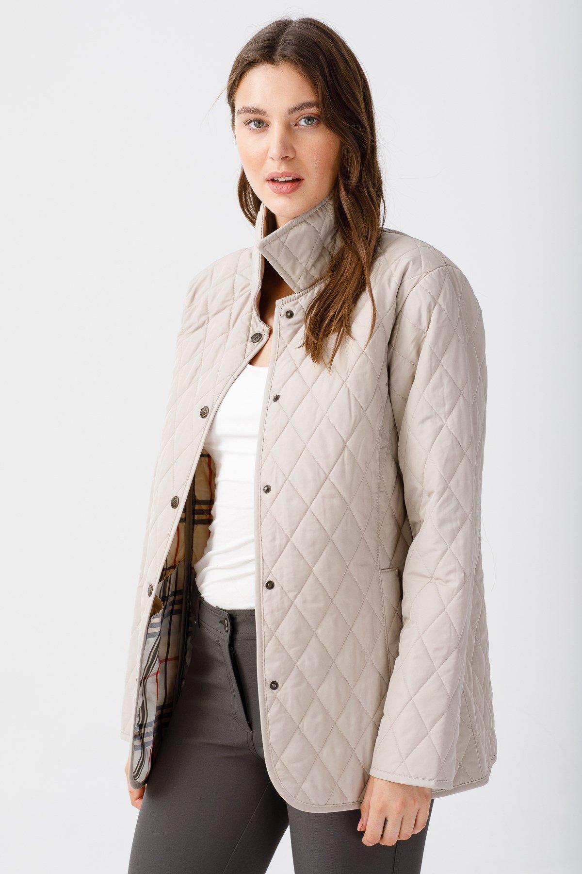 Женское Стеганое Пальто Бежевое
