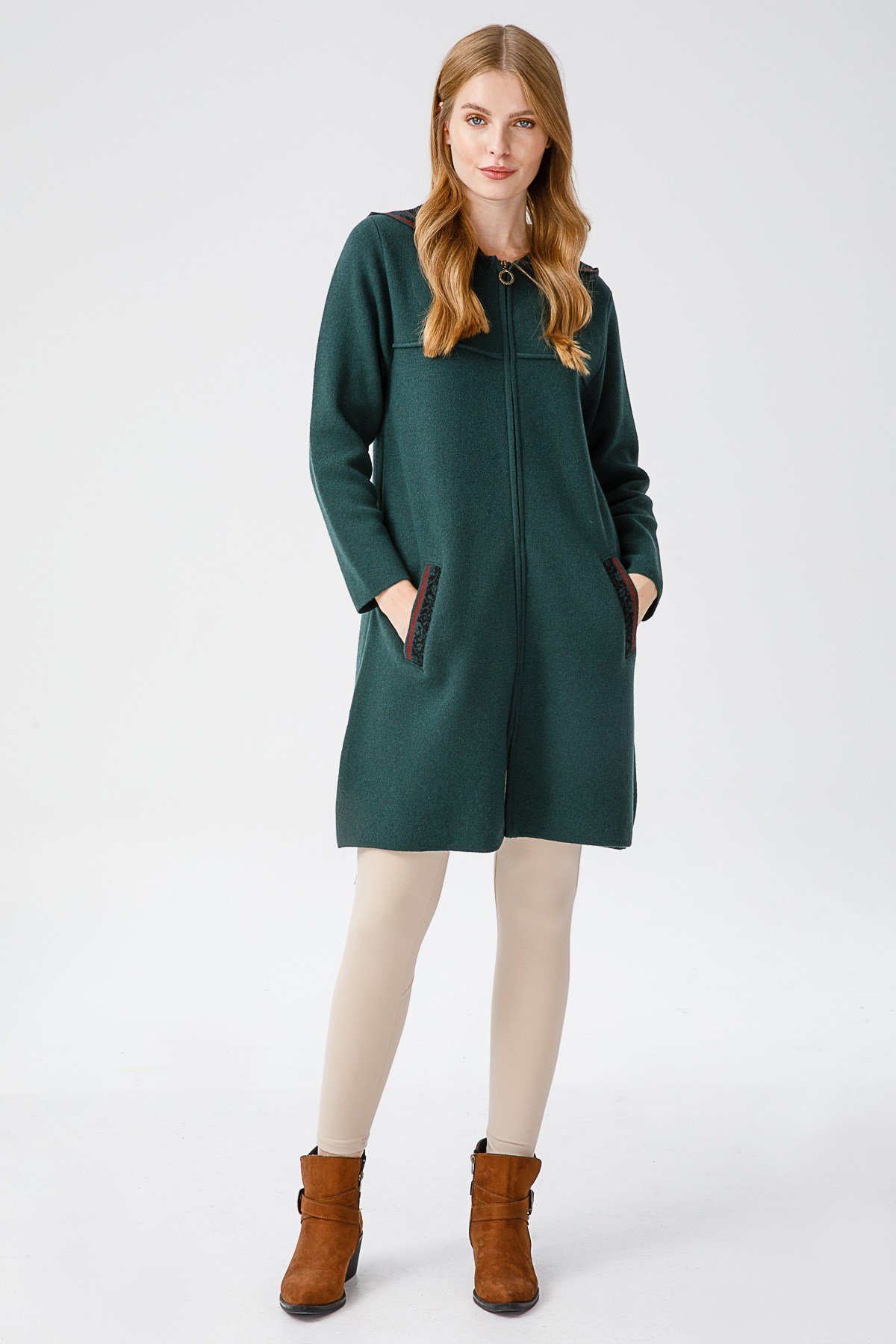 Женская шерстяная толстовка с капюшоном, длинный кардиган, зеленый