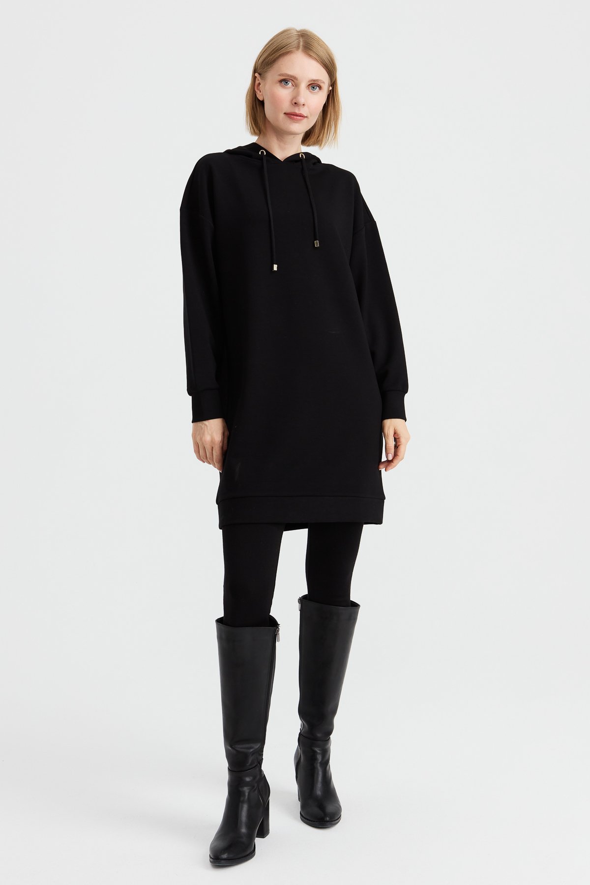 KMK23003Kadın Kapüşonlu Sweat Elbise Siyah