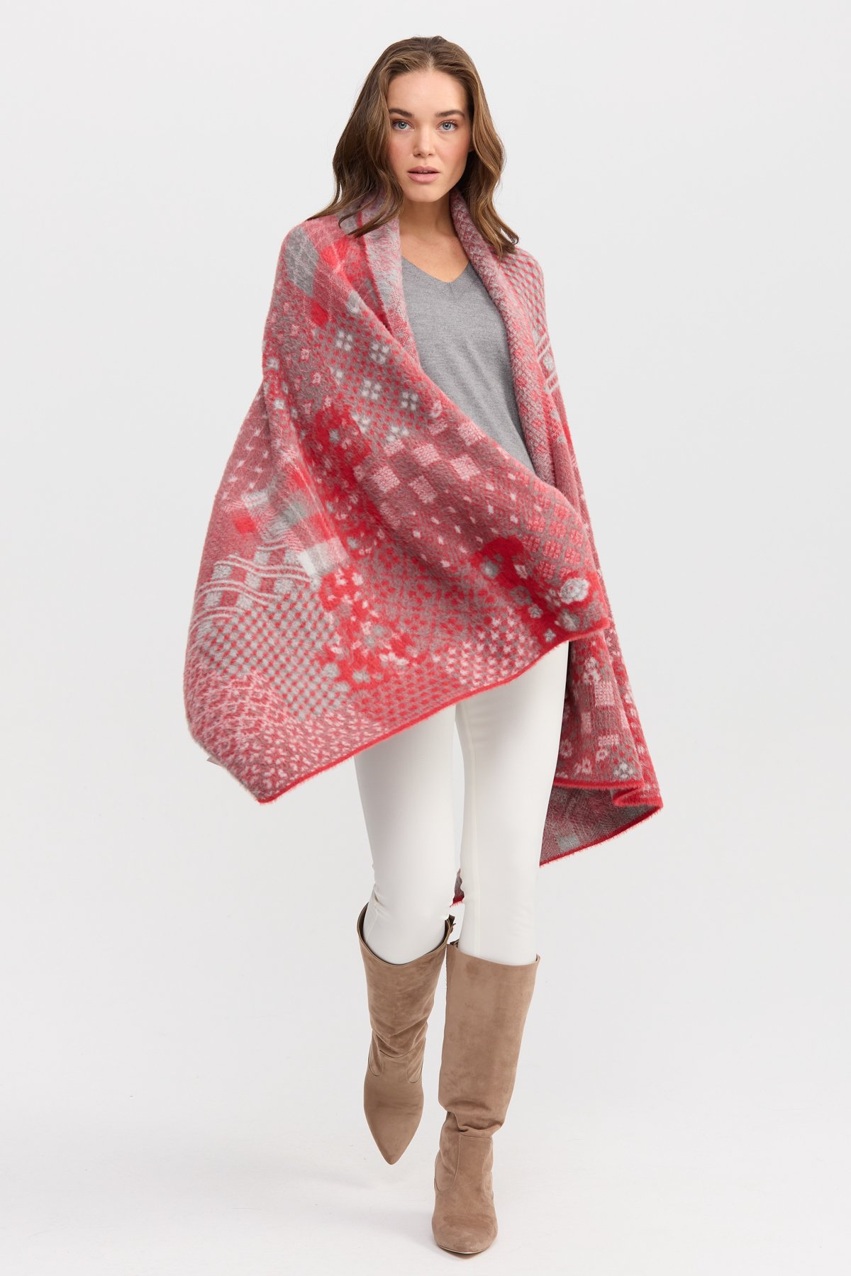 22261Kadın Kırk Yama Desenli Büyük Şal 11