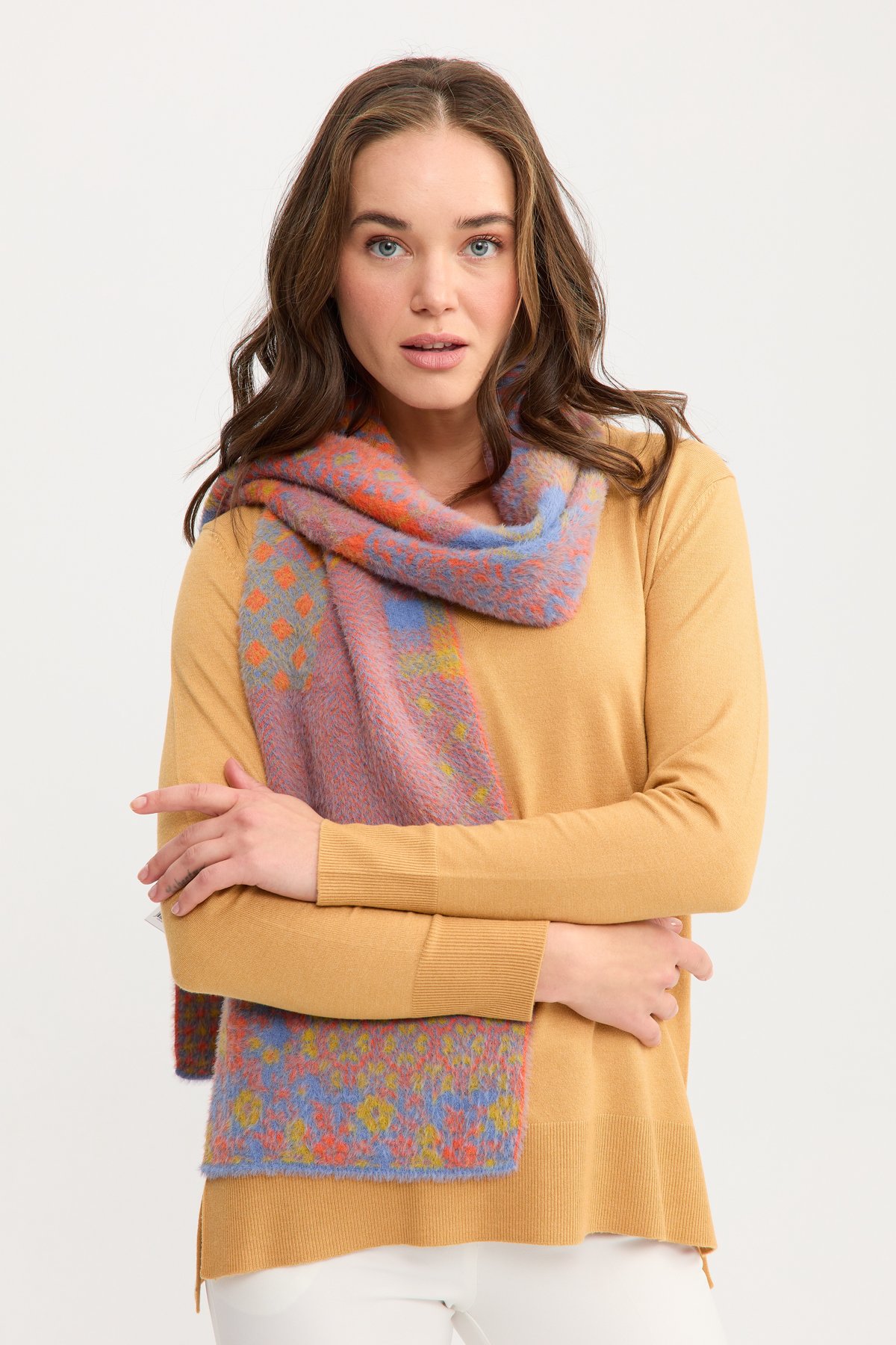 22265Kadın Kırk Yama Desenli Kaşkol 10