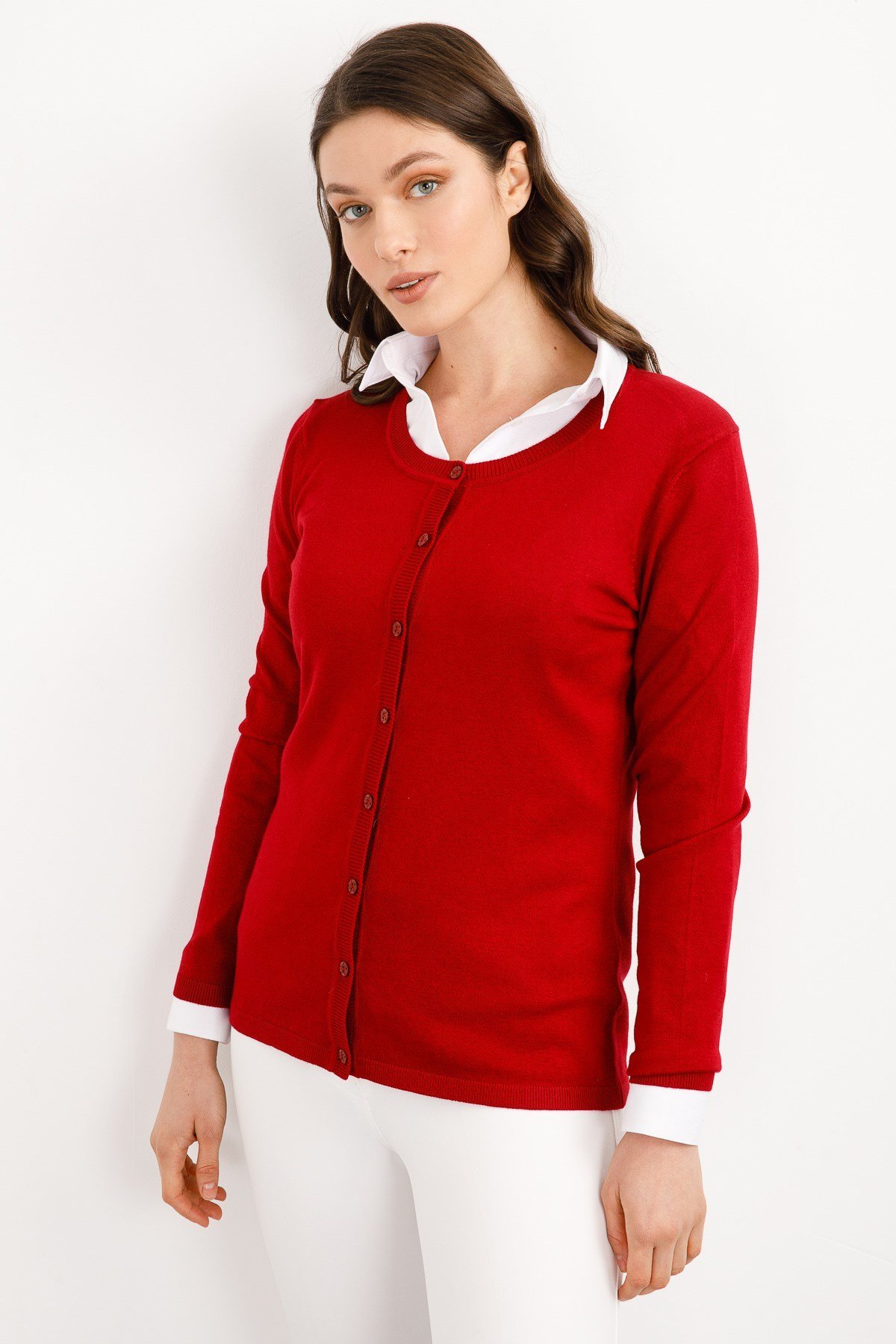 Женский базовый кардиган из лайкры темно-красный цвет