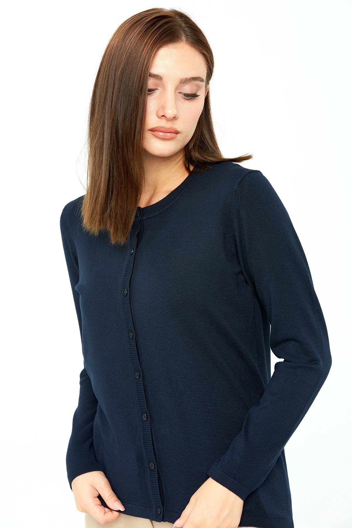 Женский базовый кардиган из лайкры Темно-синий