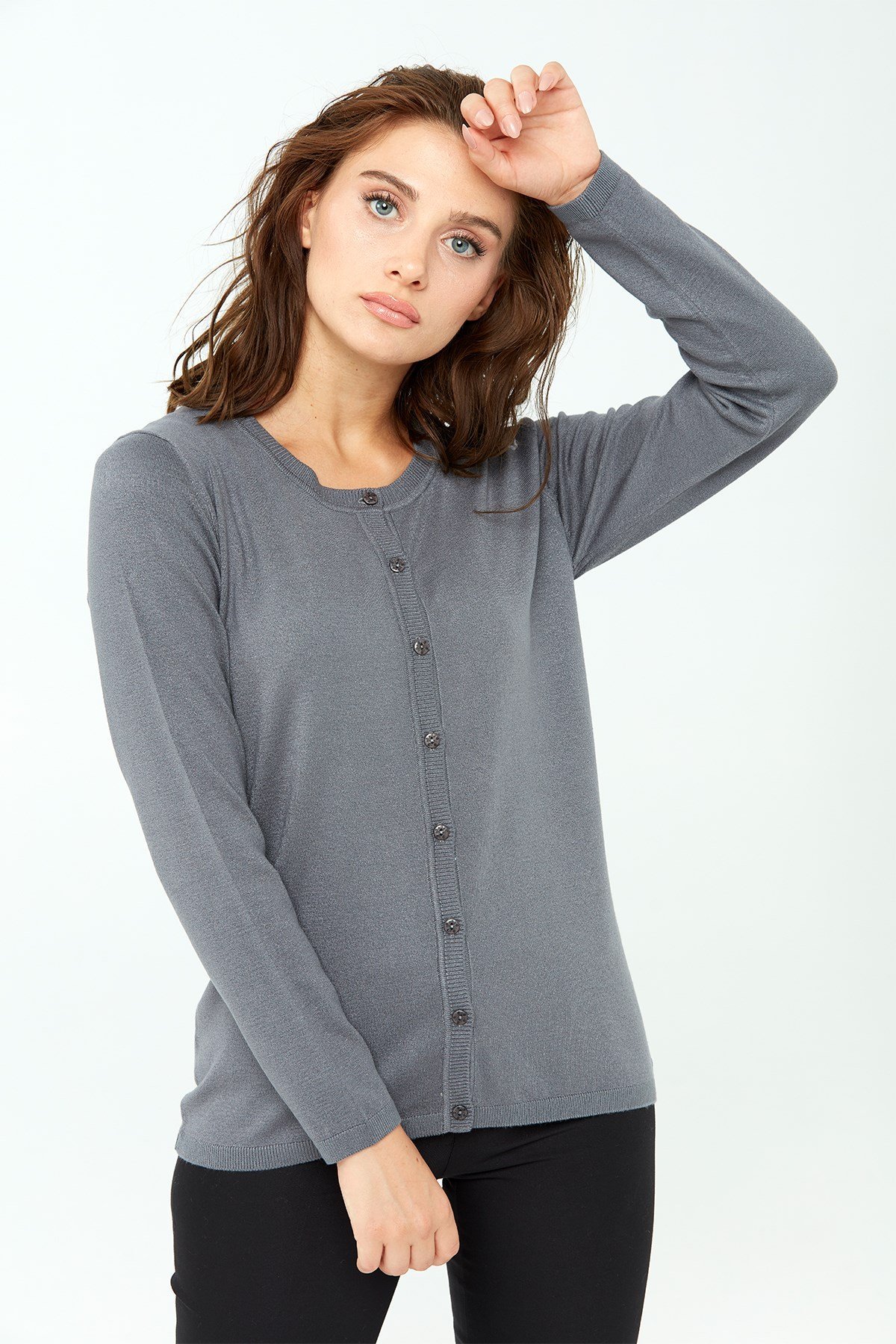 Женский базовый кардиган из лайкры серый цвет