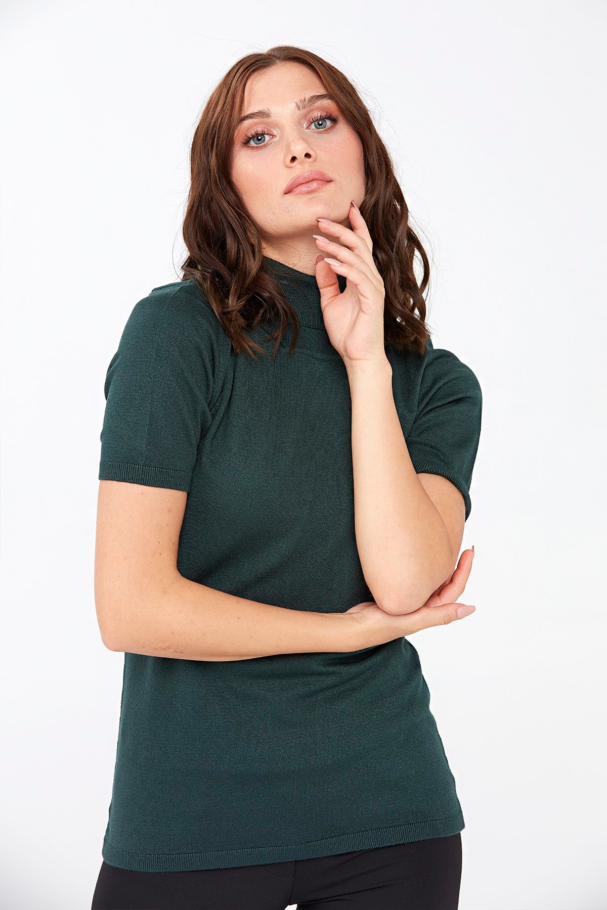 20346Kadın Likralı Kısa Kollu Tam Balıkçı Bluz  Neftı