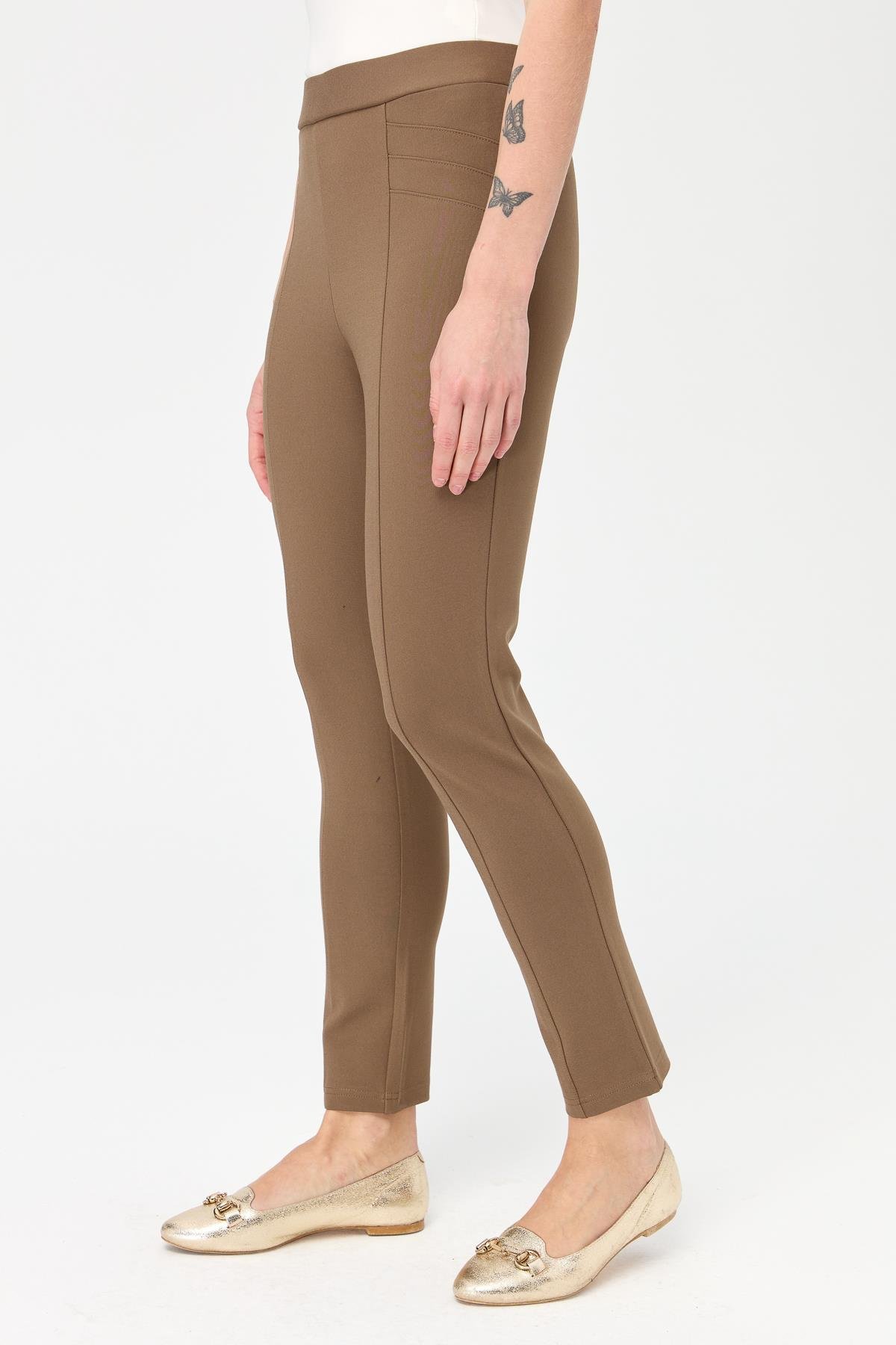 KMKPT001Kadın Nervürlü Tayt Pantolon Camel