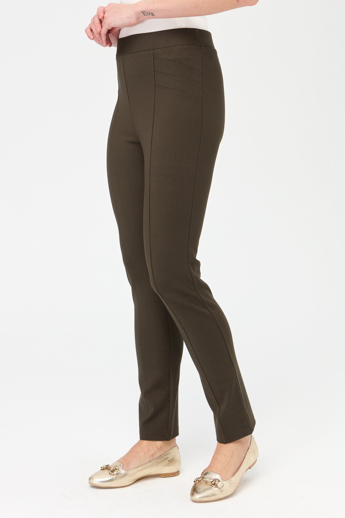 KMKPT001Kadın Nervürlü Tayt Pantolon Haki