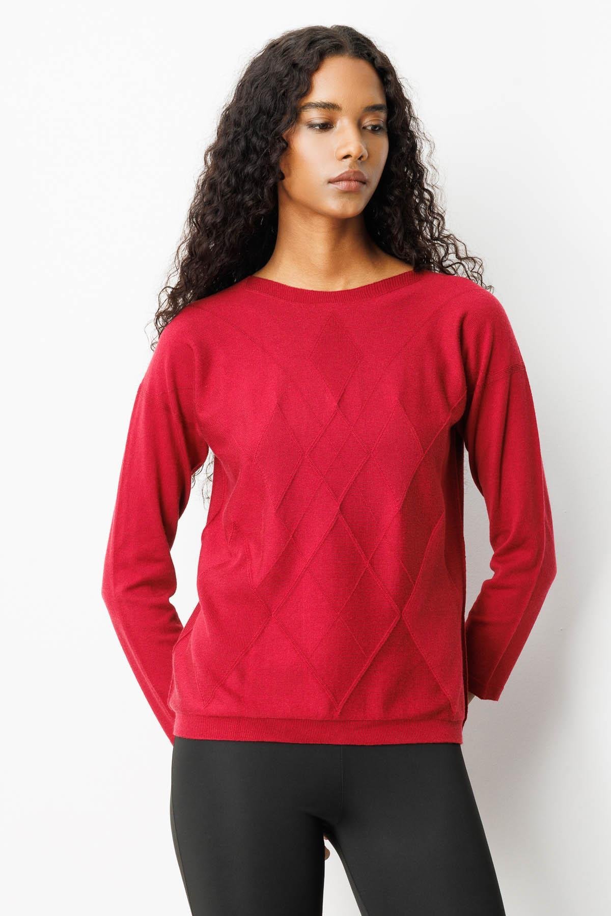 25254Kadın Önü Baklavalı Yan Örgü Kazak V.Çürüğü