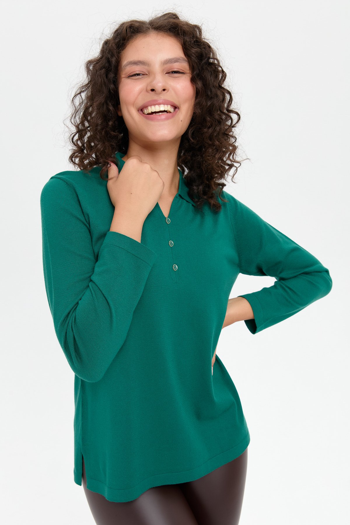 24356Kadın Polo Yaka Yanı Yırtmaçlı Kazak Ö.Başı