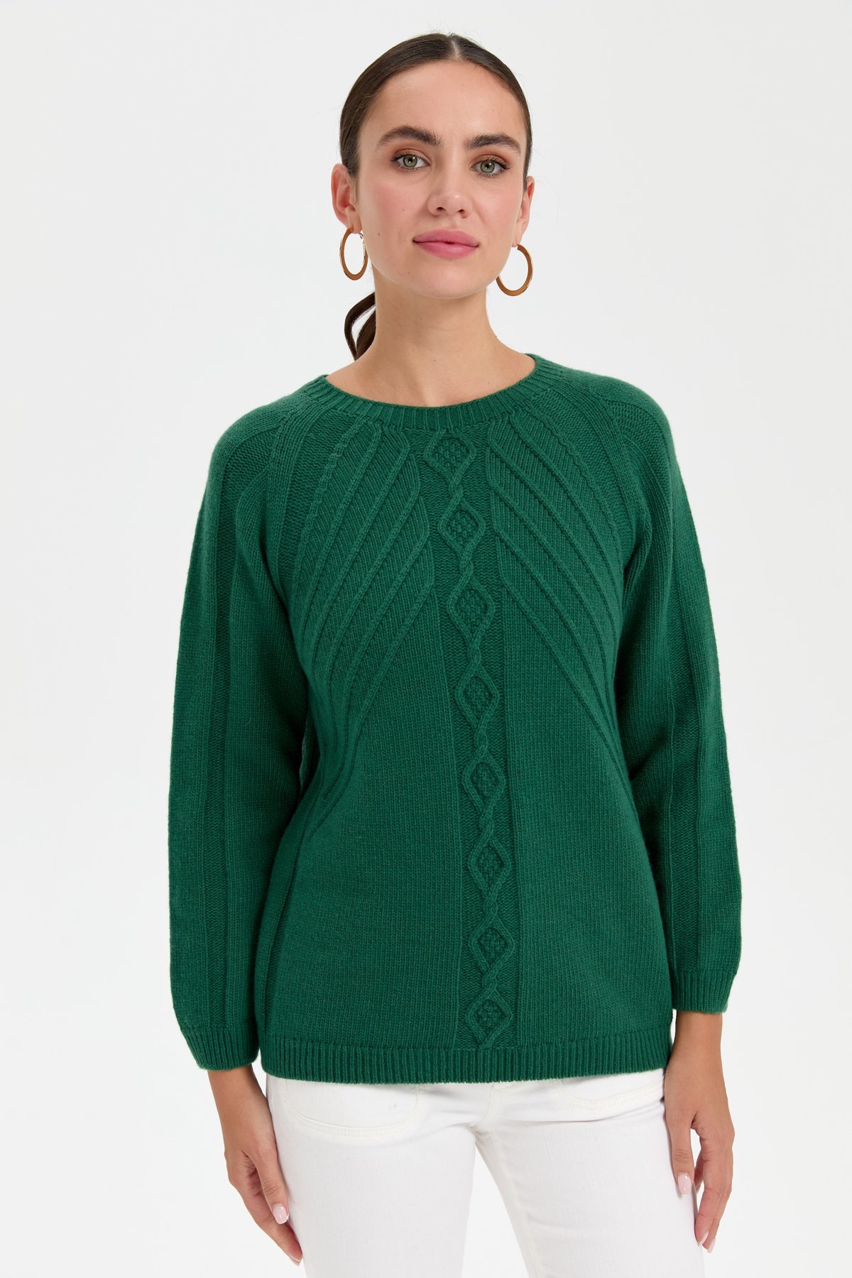 24265Kadın Sıfır Yaka Dkişsiz Önü Yürütmeli Yün Kazak Ö.Başı