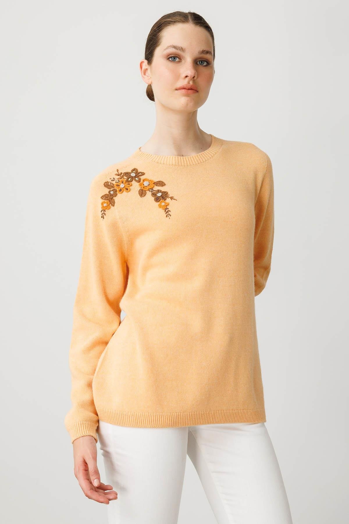 25153Kadın Sıfır Yaka Kaşmir Kazak Somon