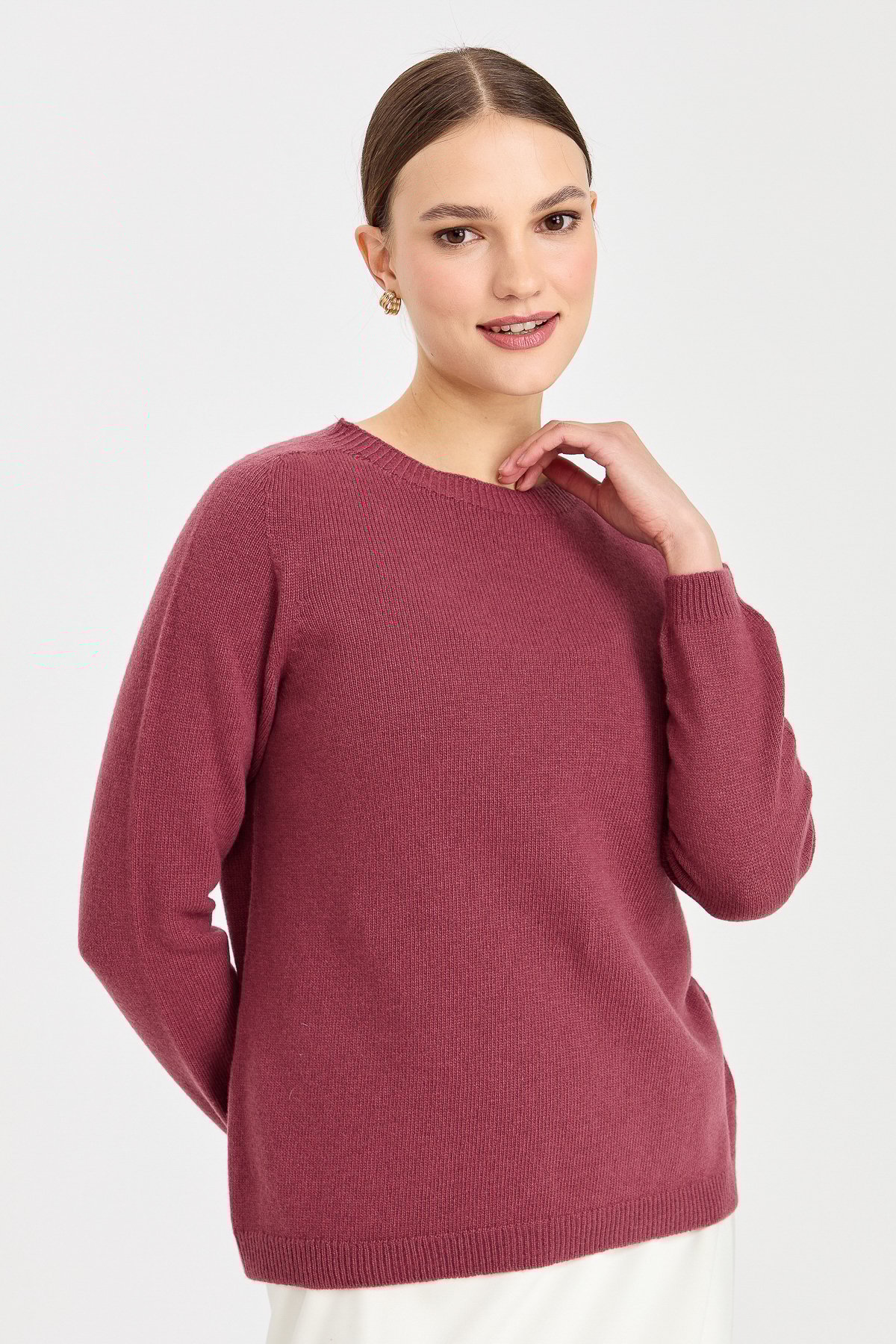 23163Kadın Sıfır Yaka Klasik Yün Kazak K.G.Kurusu