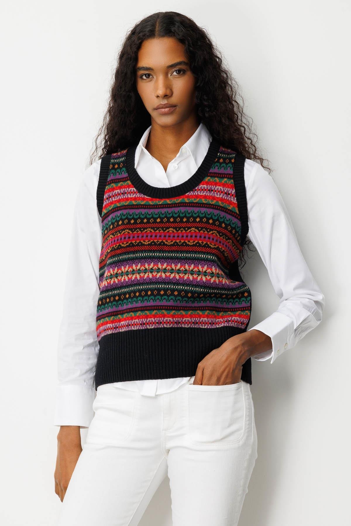 25099Kadın Sıfır Yaka Önü Jakarlı Yün Süveter Siyah