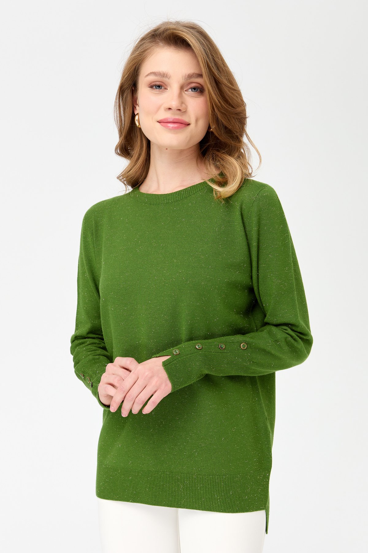 23331Kadın Sıfır Yaka Önü Kısa Arkası Uzun Kazak K.Yosun