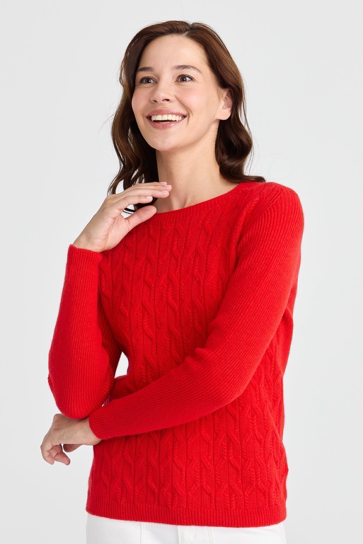 23152Kadın Sıfır Yaka Önü Yürütmeli Yün Kazak Mercan