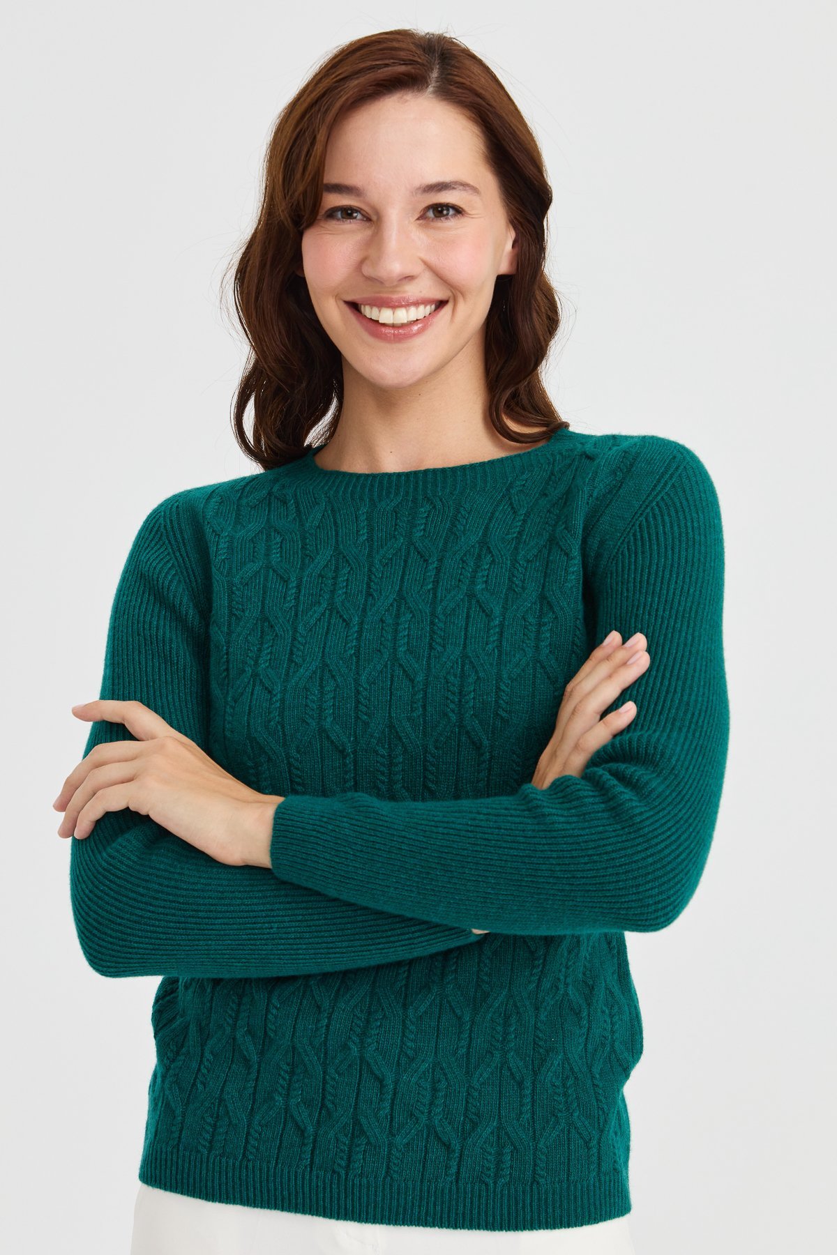 23152Kadın Sıfır Yaka Önü Yürütmeli Yün Kazak K.Ö.başı