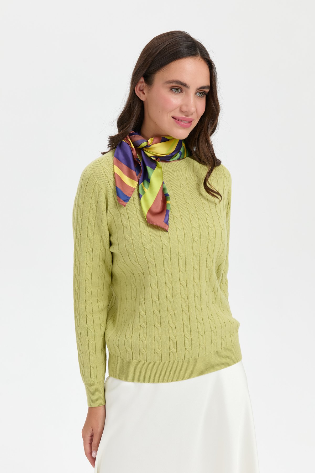 23329Kadın Sıfır Yaka Saç Örgülü Kazak A.Yeşil