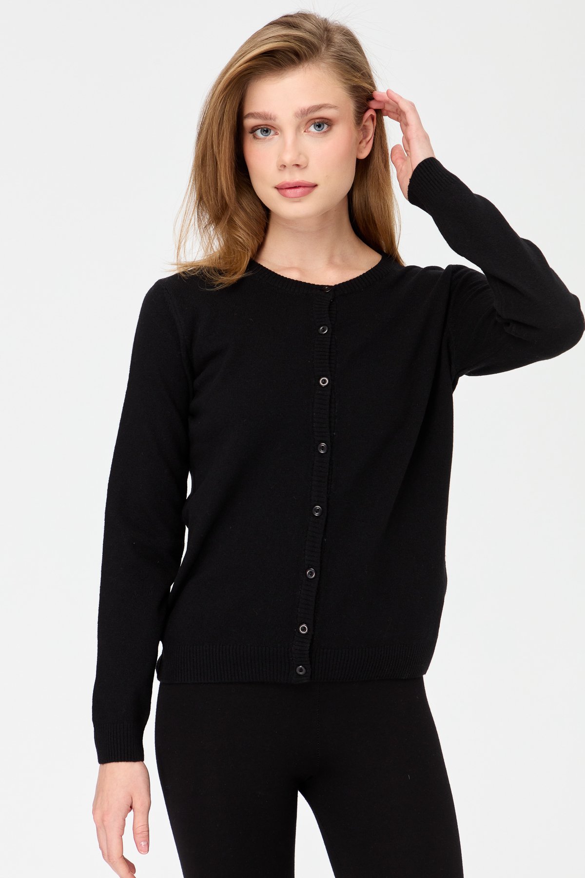 21031Kadın Sıfır Yaka Triko Ceket Siyah