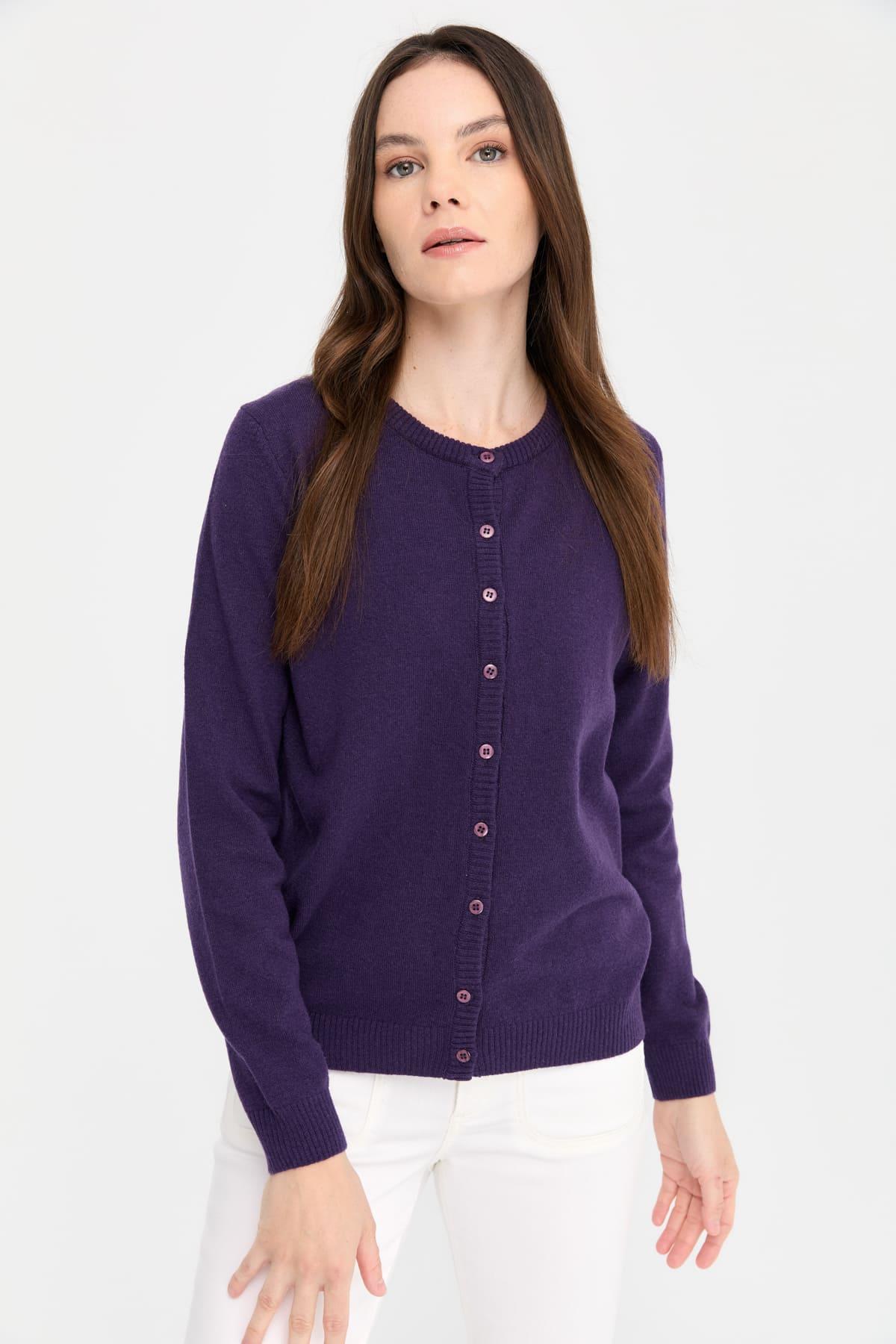 21031Kadın Sıfır Yaka Triko Ceket K.Mor