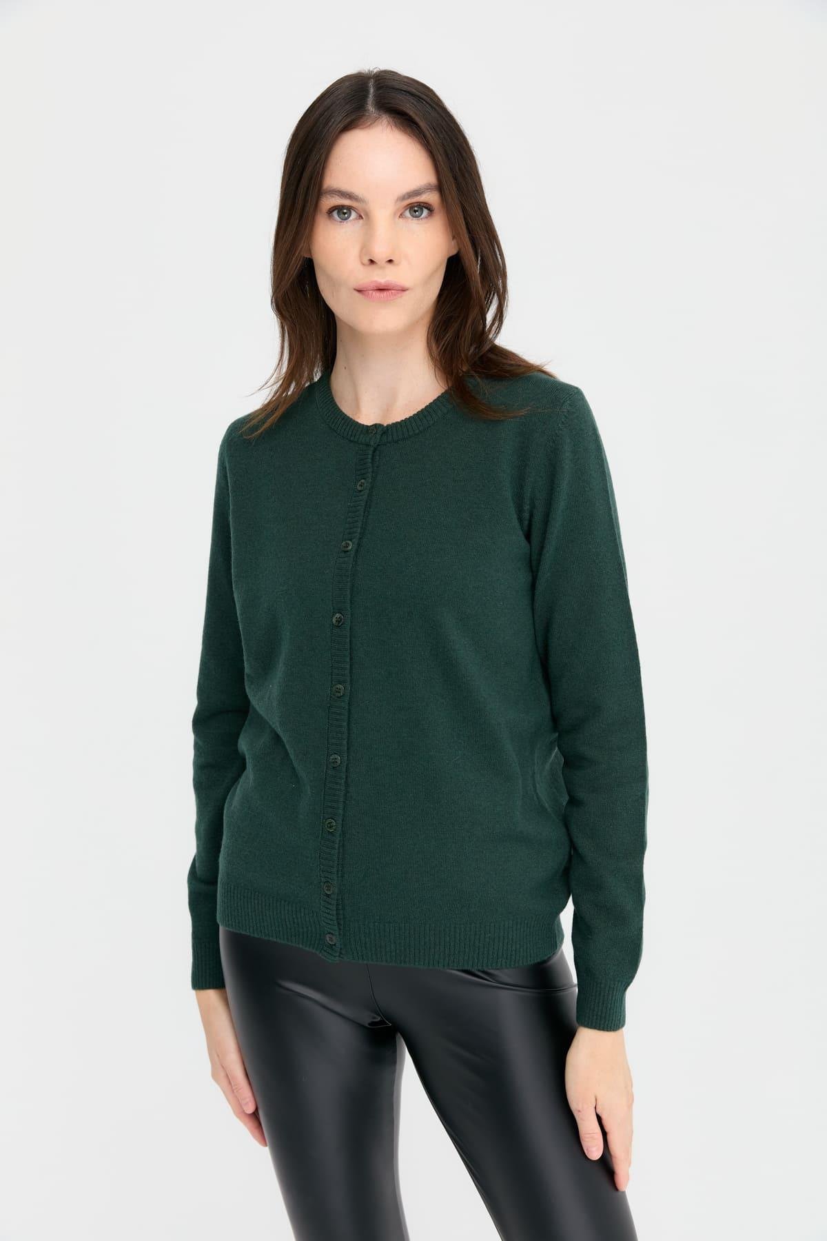 Kadın Sıfır Yaka Triko Ceket Yeşil