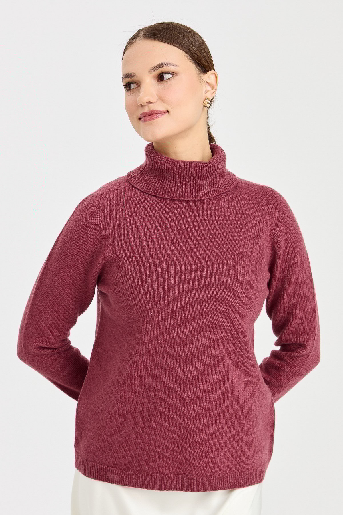 23164Kadın Tam Balıkçı Yaka Klasik Yün Kazak K.G Kurusu