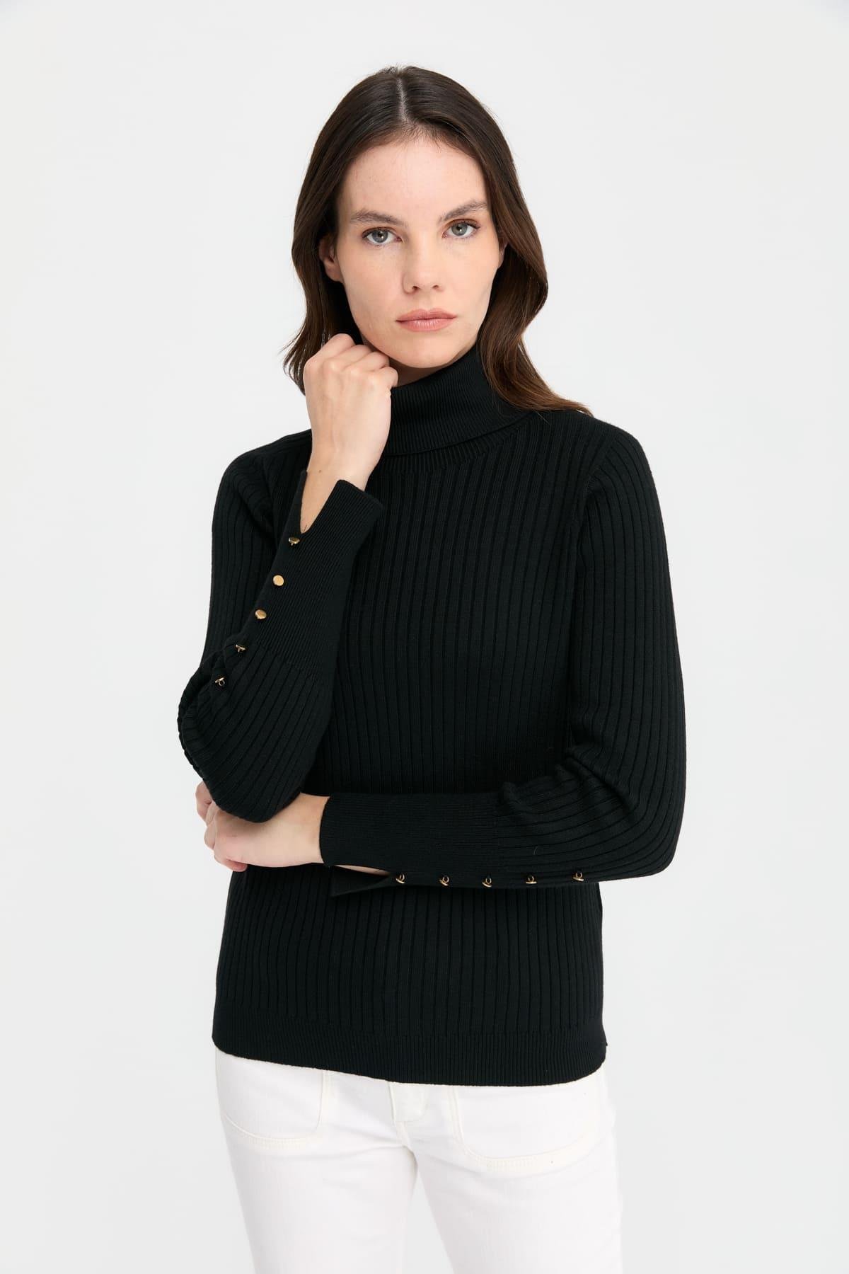24184Женский свитер на пуговицах с длинными рукавами и высоким воротником
