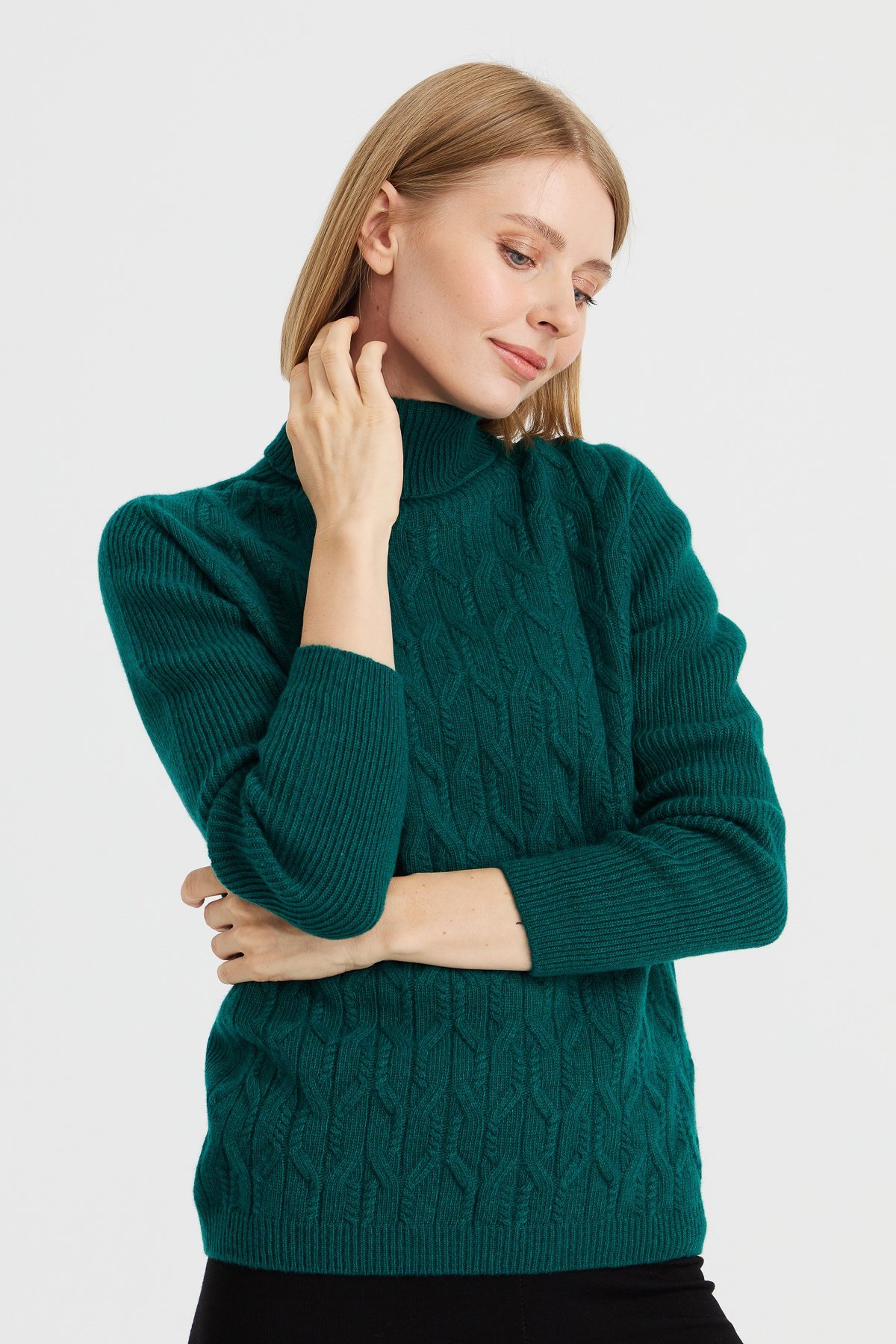 23153Kadın Tam Balıkçı Yaka Önü Yürütmeli Yün Kazak K.Ö.başı