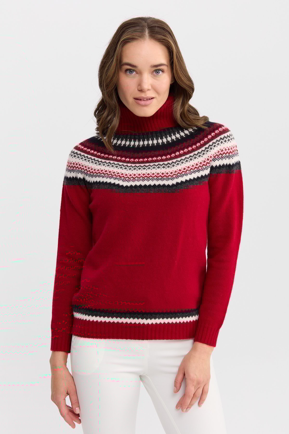 22087Kadın Tam Balıkçı Yaka Yün Kazak K.Kırmızı