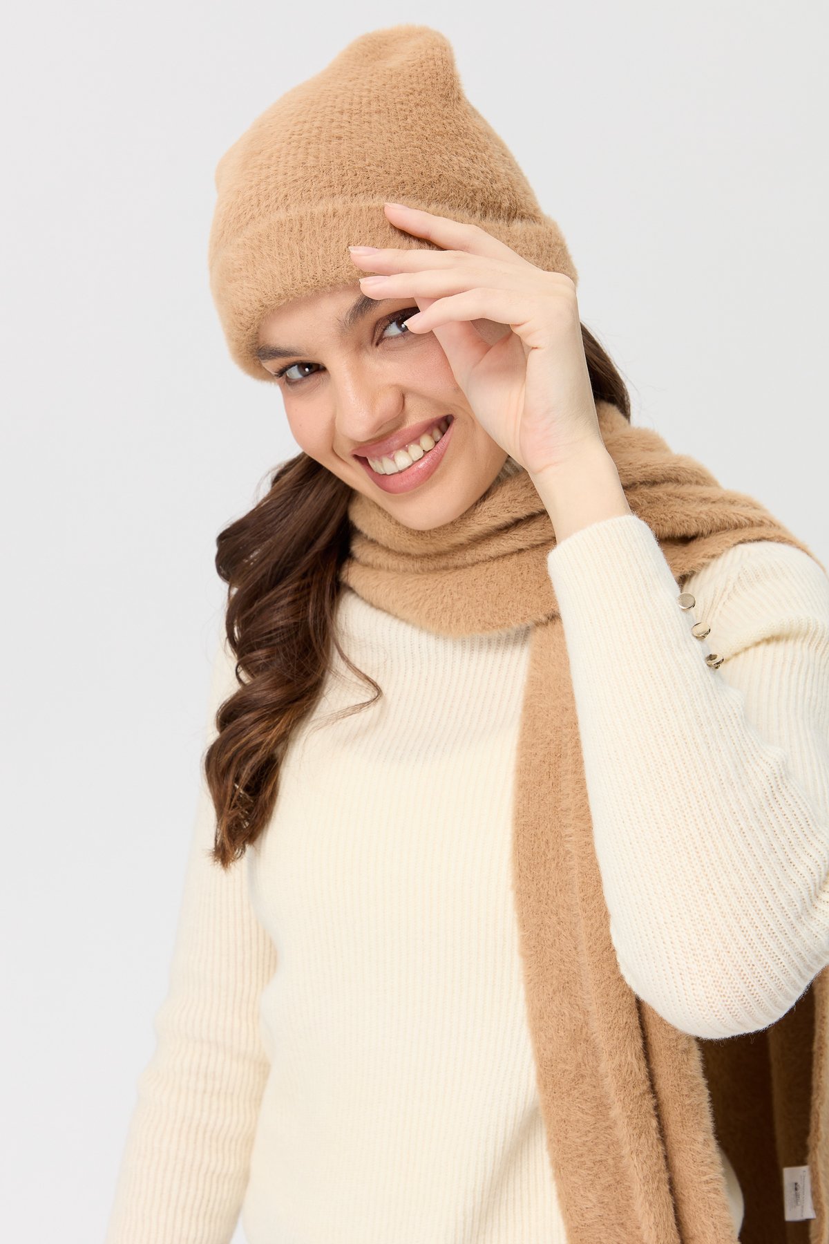 23280Kadın Triko Afrodit Bere Camel