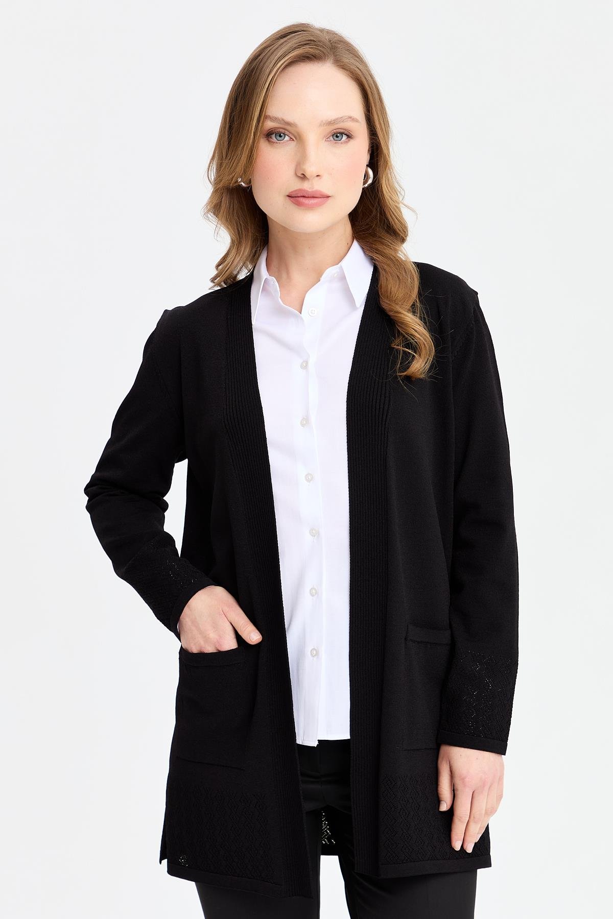 24353Kadın Triko Araboy Yazlık İnce Ceket Siyah