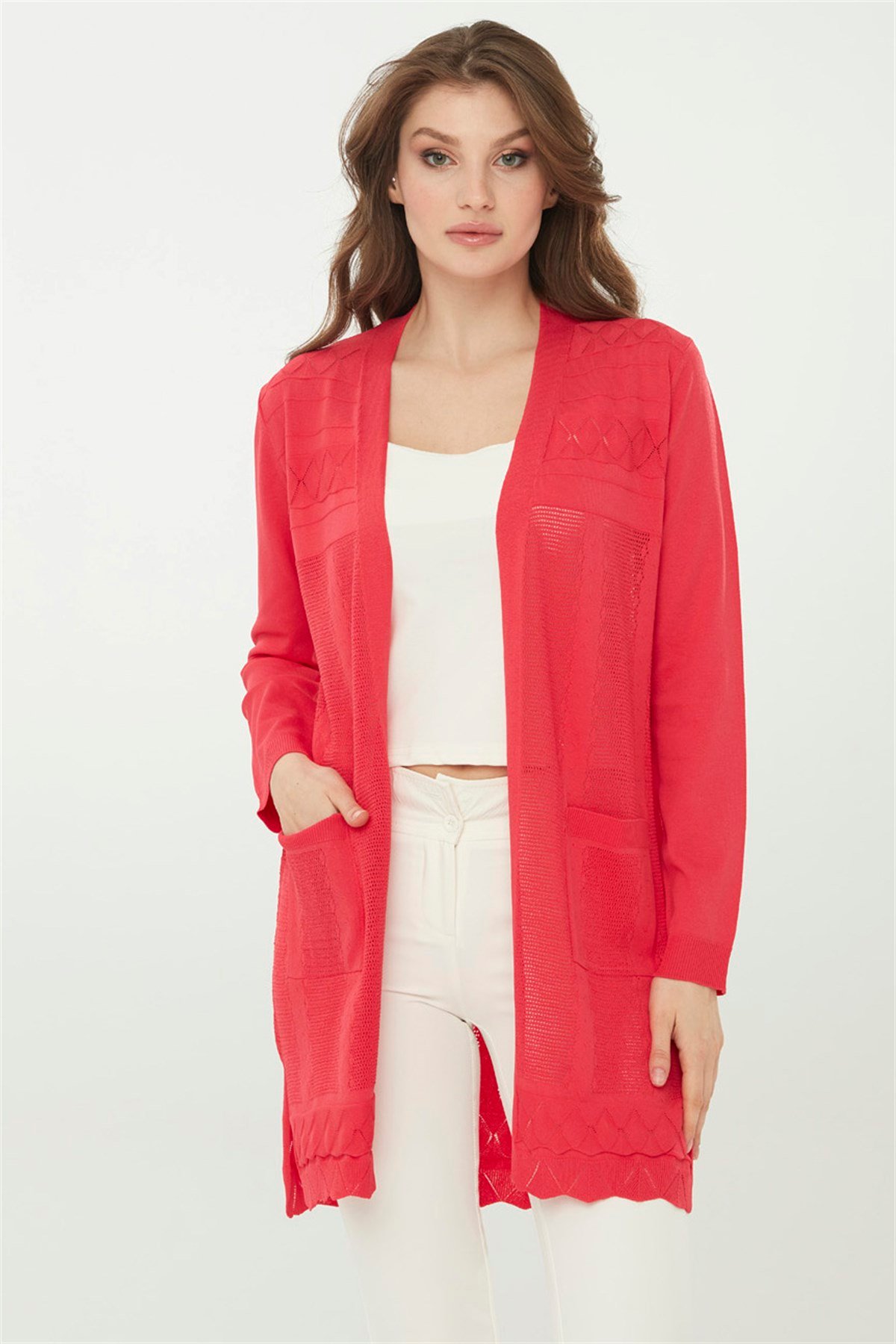 22350Kadın Triko İğne İşi Uzun Hırka N.Çiçeği