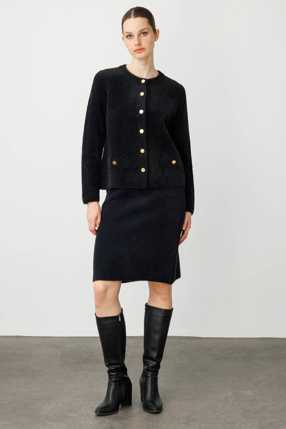 25004Kadın Triko Kısa Etek Siyah